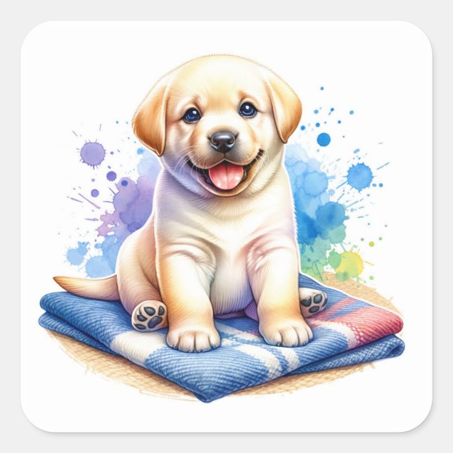 Sticker Carré Cute Labrador Retriever Puppy (Devant)