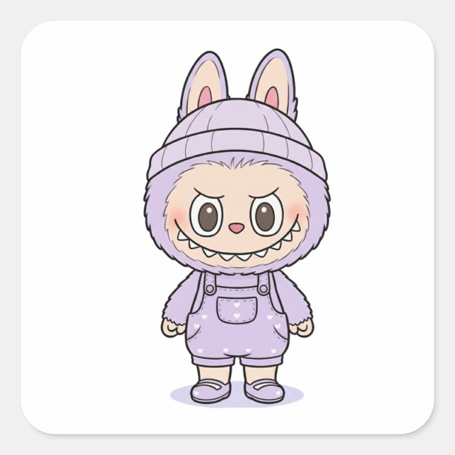 Sticker Carré Cute Labubu (light purple) (Devant)