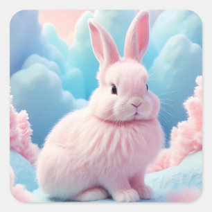 Sticker Carré Cute Lapin Rose Coton Bonbons Nuages