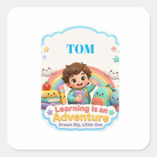 Sticker Carré Cute Learning Is an Adventure Kids School Design –