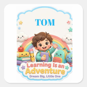 Sticker Carré Cute Learning Is an Adventure Kids School Design –