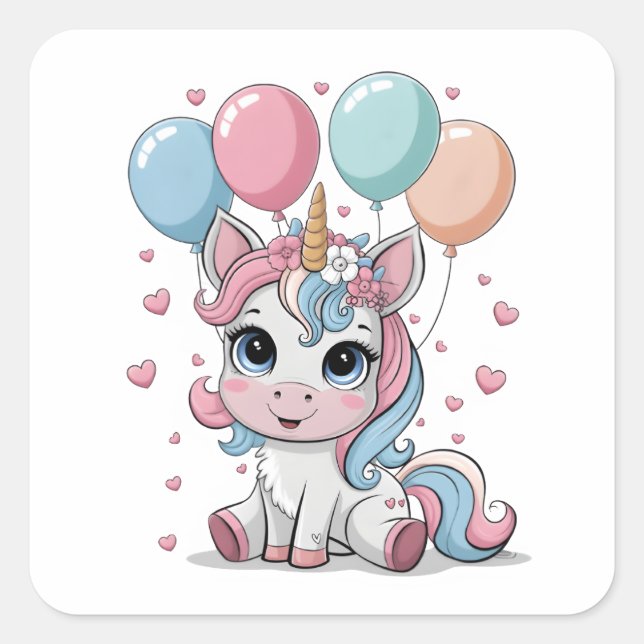 Sticker Carré Cute licorne (Devant)