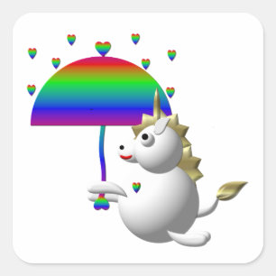Sticker Carré Cute licorne avec parapluie