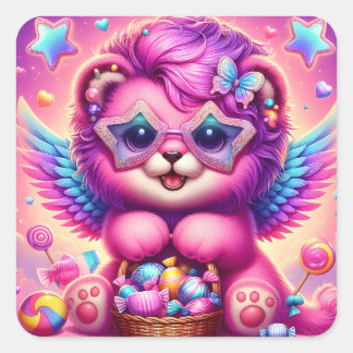 Sticker Carré Cute Lion Cub