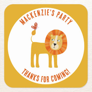 Sticker Carré Cute Lion Merci personnalisé