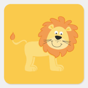 Sticker Carré Cute Lion Orange