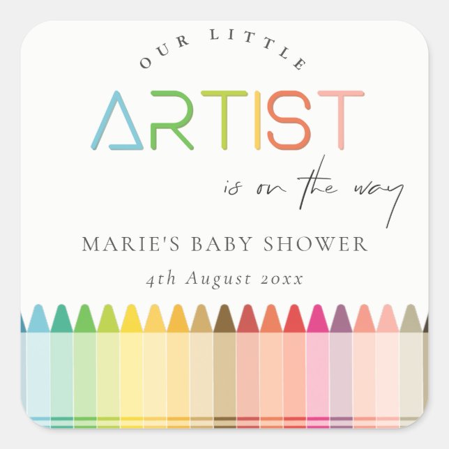 Sticker Carré Cute Little Artist Crayon Fun Rainbow Baby shower (Devant)