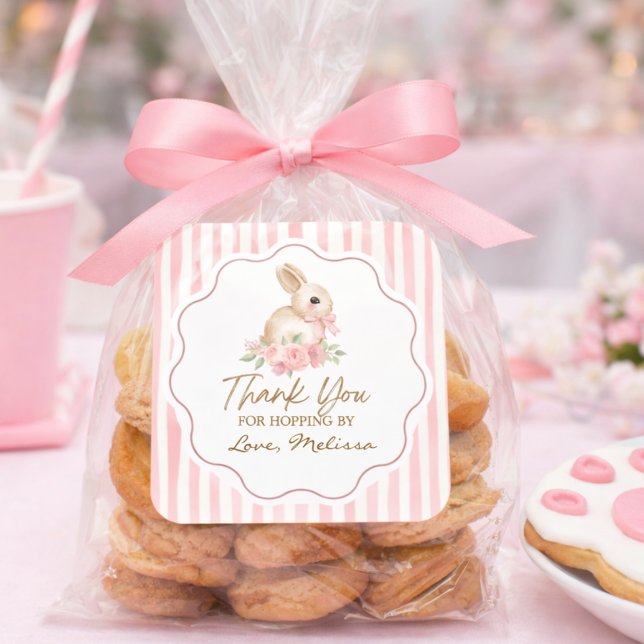 Sticker Carré Cute Little Bunny Thank You For Hopping By (Créateur téléchargé)