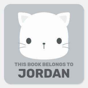 Sticker Carré Cute Little Cat avec nom personnalisé