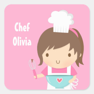 Sticker Carré Cute Little Chef Baker Girl