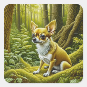 Sticker Carré Cute Little Chihuahua Assis dans les bois