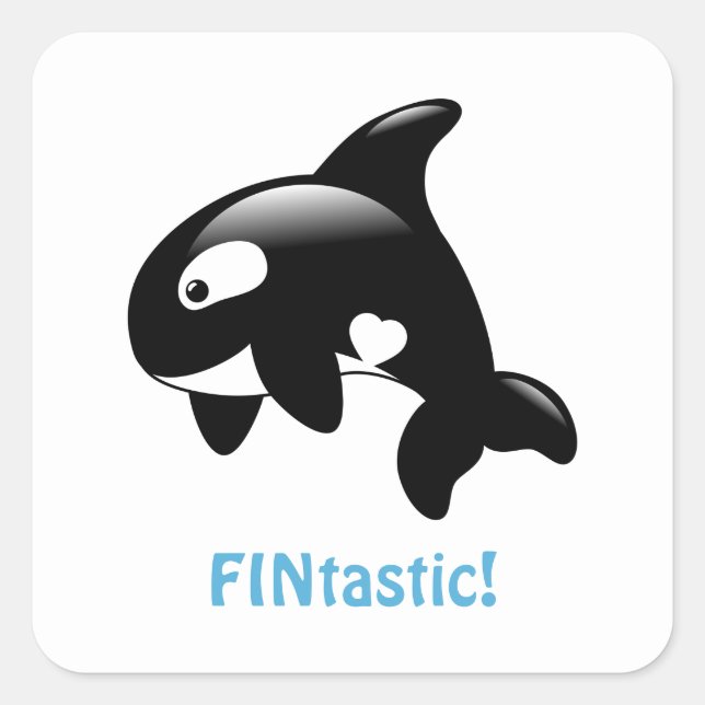 Sticker Carré Cute Little Orca FINtastic (Fantastique) (Devant)