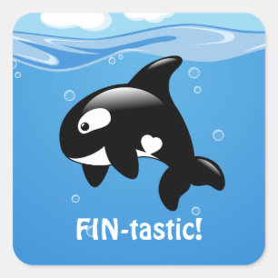 Sticker Carré Cute Little Orca Whale FIN-tastic (Fantastique)