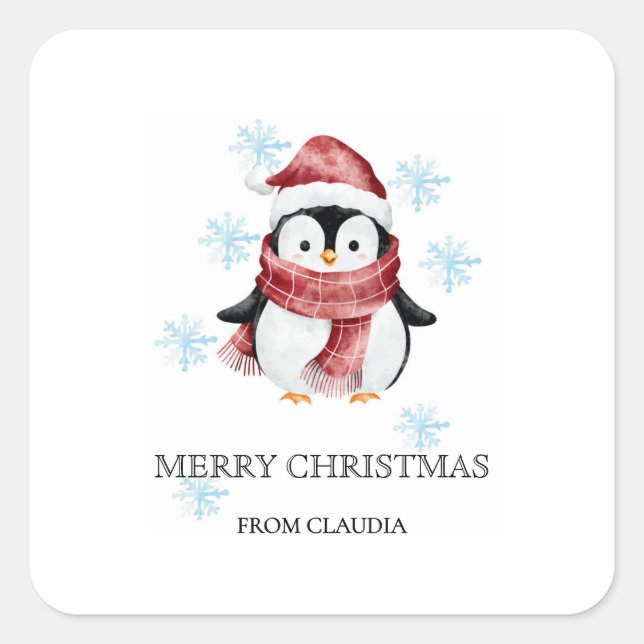 Sticker Carré Cute Little Penguin Personalized Christmas Gift  (Devant)