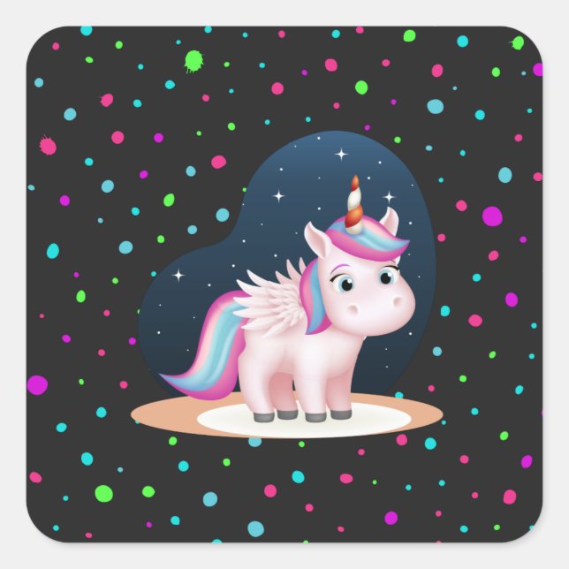 Sticker Carré Cute Little Unicorn (Devant)