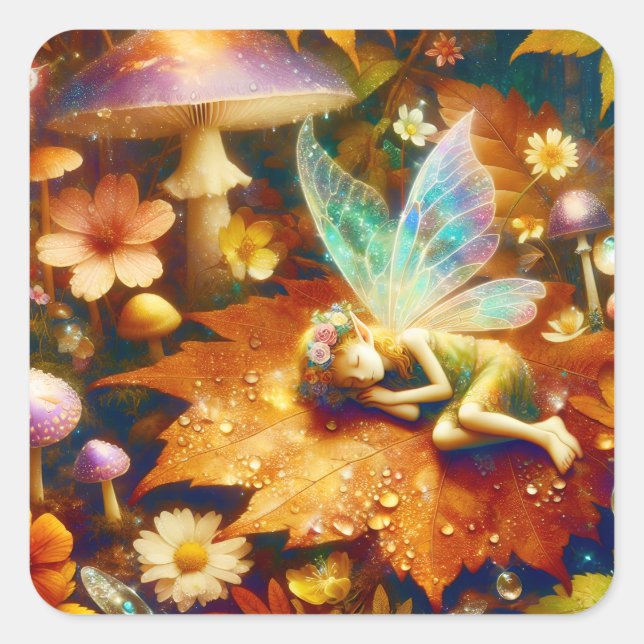 Sticker Carré Cute Little Whimsical Fairy Sleeping Blond (Devant)