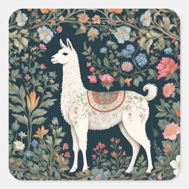 Sticker Carré Cute Llama Élégant Floral (Devant)