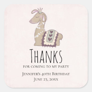 Sticker Carré Cute Llama Princess portant un anniversaire de la