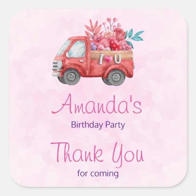 Sticker Carré Cute Lote Camion Valentine Anniversaire Merci (Devant)