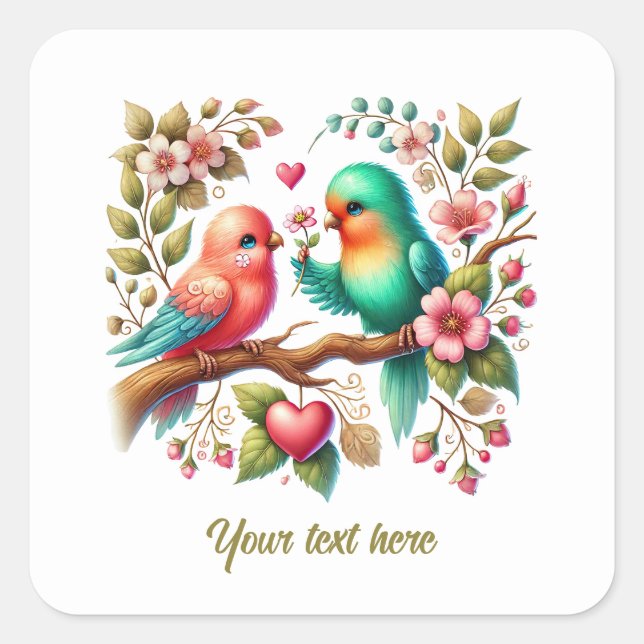 Sticker Carré Cute love birds customizable Wedding  (Devant)