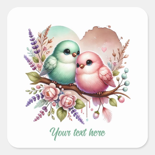 Sticker Carré Cute love birds customizable Wedding (Devant)