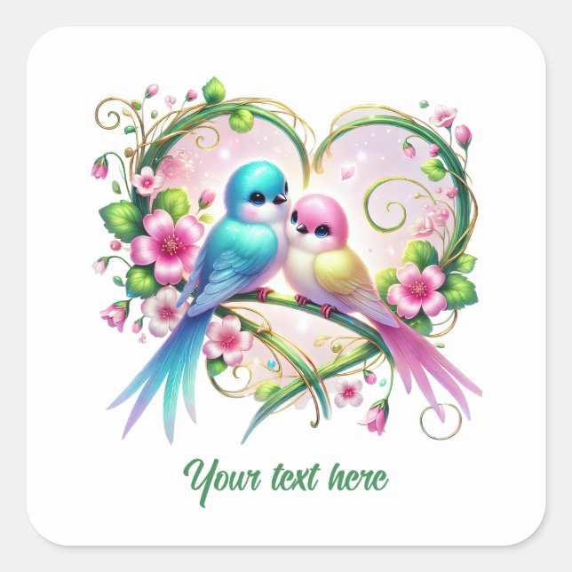 Sticker Carré Cute love birds customizable Wedding  (Devant)