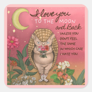 Sticker Carré Cute Love You to the Moon Armadillo Anniversaire