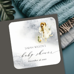 Sticker Carré Cute Magique Aquarelle étoilée Baby shower de fée