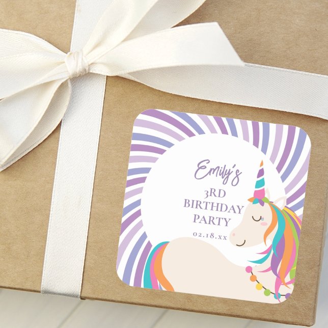 Sticker Carré Cute Magique Arc-en-ciel Unicorn Fille fête d'anni (Créateur téléchargé)