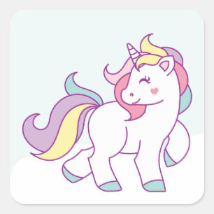 Sticker Carré Cute Magique Unicorn couleur pastel Personnalisé