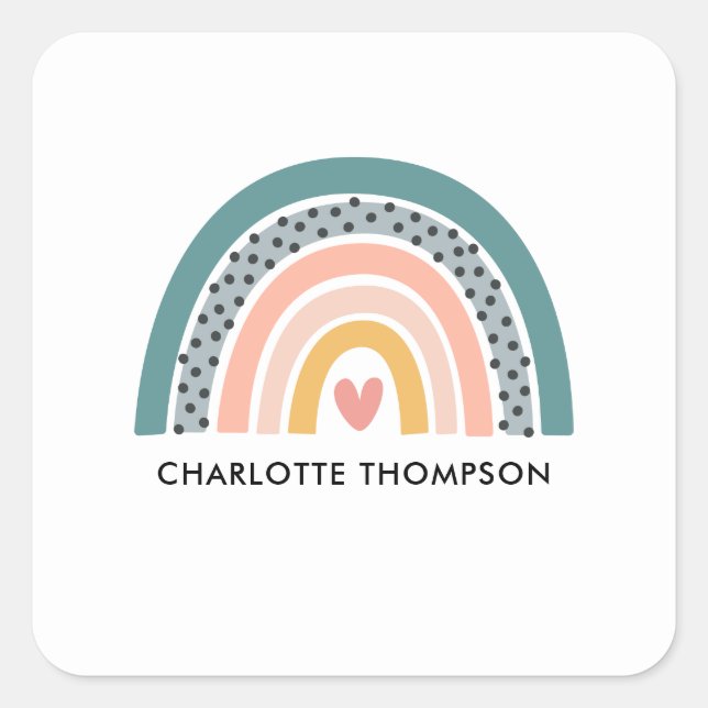 Sticker Carré Cute Main Drag Boho Arc-en-ciel personnalisé (Devant)