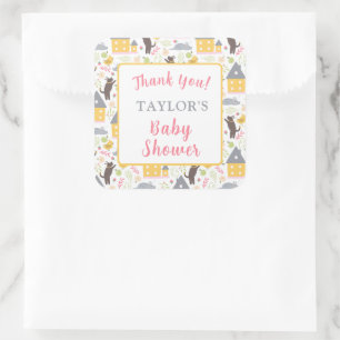 Sticker Carré Cute Maison Jaune Baby shower aux chiots