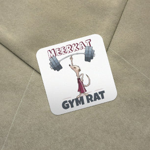 Sticker Carré Cute Meerkat Gym Rat Funny Weightliftlifter Cartoo