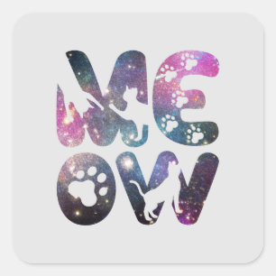 Sticker Carré Cute Meow Chat Silhouettes et Empreintes de pattes