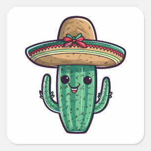 Sticker Carré Cute mexicaine Sombrero Cactus