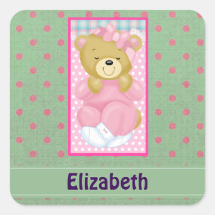 Sticker Carré Cute mignonette personnalisée Cudly Bear habillé e
