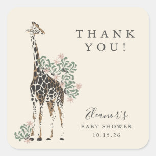 Sticker Carré Cute Modern Floral Giraffe Baby shower simple