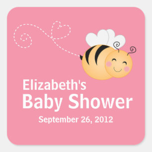 Sticker Carré Cute Modern Honey Bee Baby shower Invitation