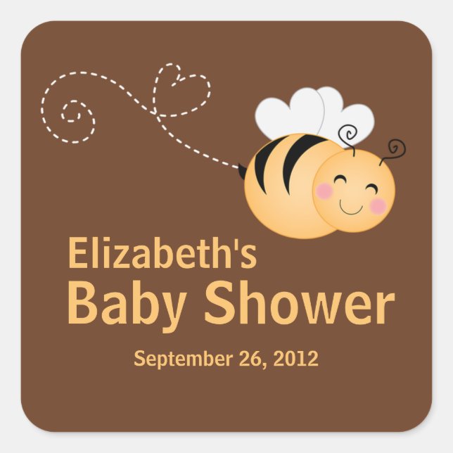 Sticker Carré Cute Modern Honey Bee Baby shower Invitation (Devant)