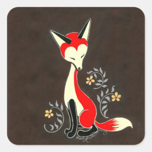 Sticker Carré Cute moderne peinture Art Fox