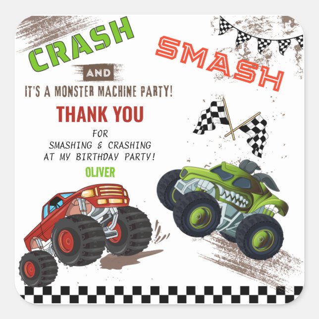 Sticker Carré Cute Monster Merci Anniversaire de enfant de voitu (Devant)