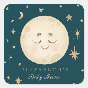 Sticker Carré Cute Moon et Star Navy Baby shower