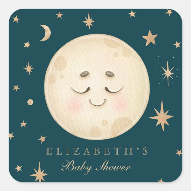 Sticker Carré Cute Moon et Star Navy Baby shower (Devant)