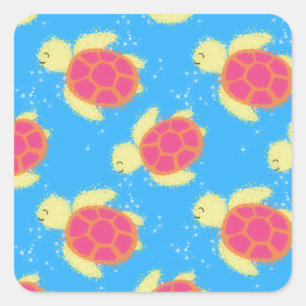 Sticker Carré Cute Motif de tortue de mer