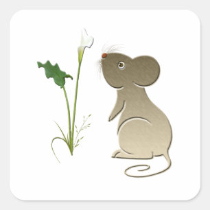 Sticker Carré Cute Mouse et Calla Lily
