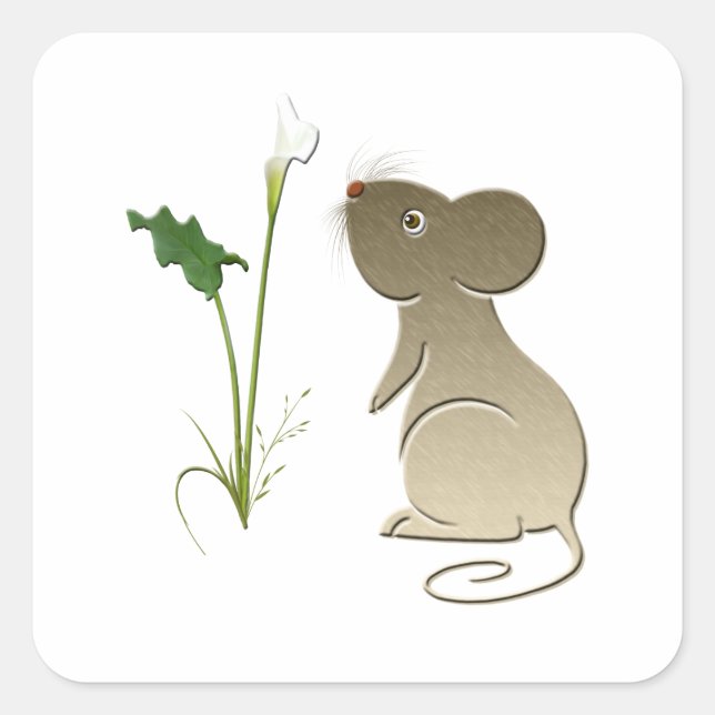 Sticker Carré Cute Mouse et Calla Lily (Devant)