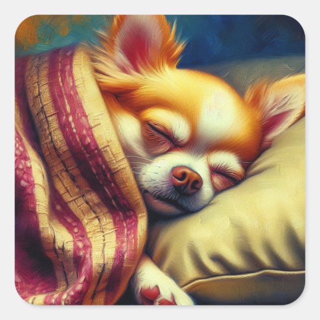 Sticker Carré Cute Napping Chihuahua (Devant)