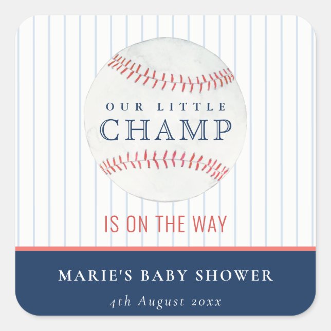 Sticker Carré Cute Navy Notre Petit Champ Baby shower De Basebal (Devant)