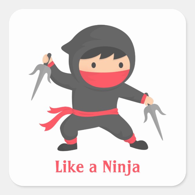 Sticker Carré Cute Ninja Boy avec des armes saïques pour les enf (Devant)