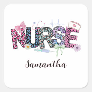 Sticker Carré Cute Nurse Leapard Peau rose vert pourpre